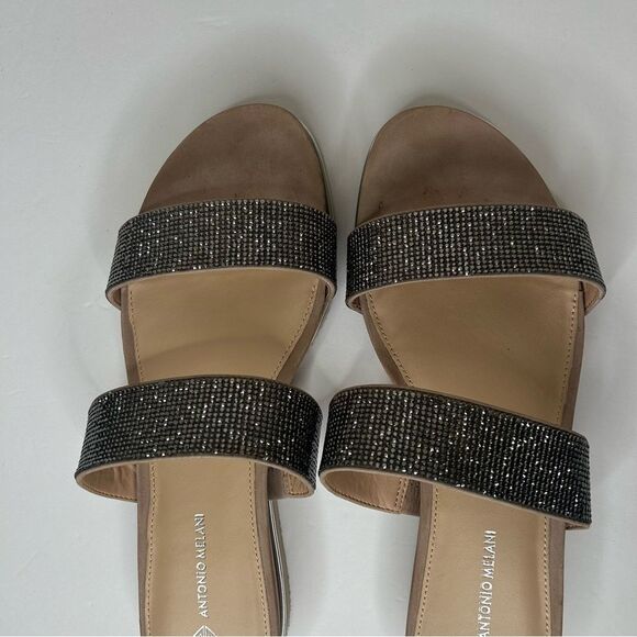 Antonio Melani silver & tan rhinestone bedazzled Slip-On Sandals 10 - Picture 10 of 12